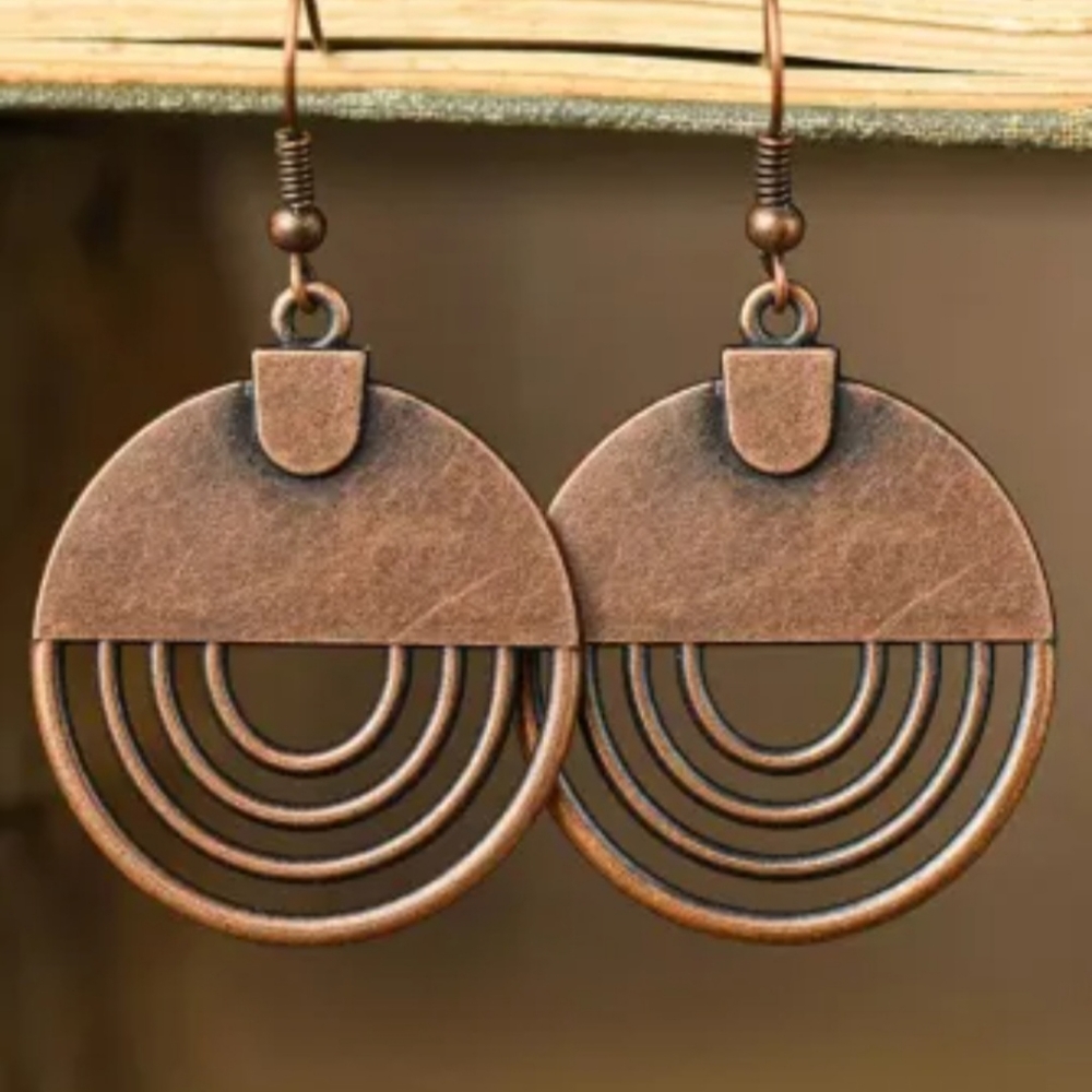 Brown Vintage Hollow Out Dangle Hook Earrings - Picture 2 of 4
